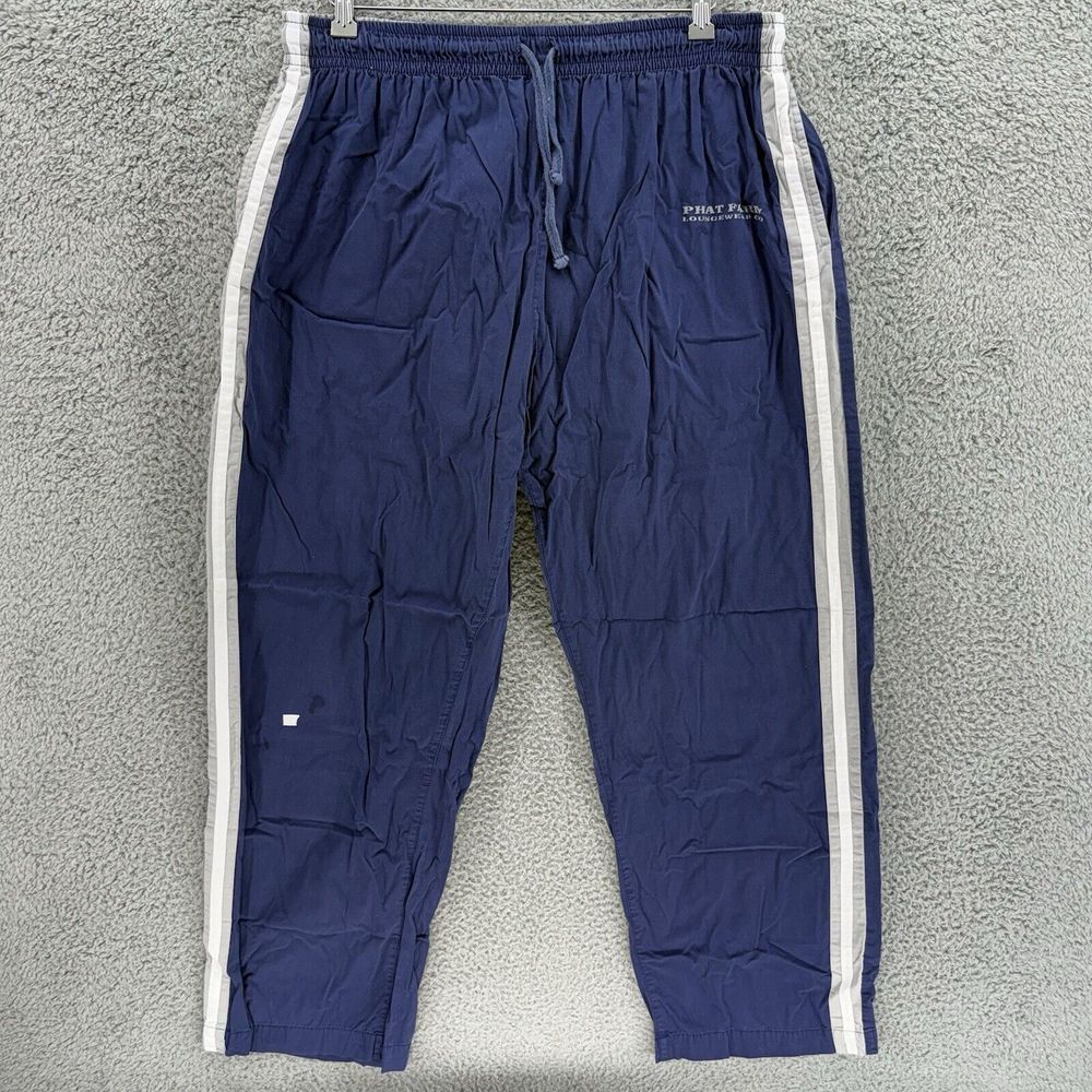 VTG Phat Farm Loungewear Mens XL Navy White Striped Windbreaker Track Pants READ